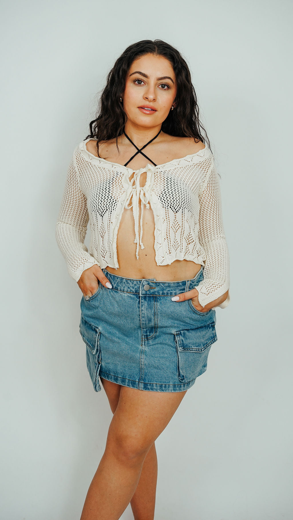 Colleen Cargo Denim Mini Skirt
