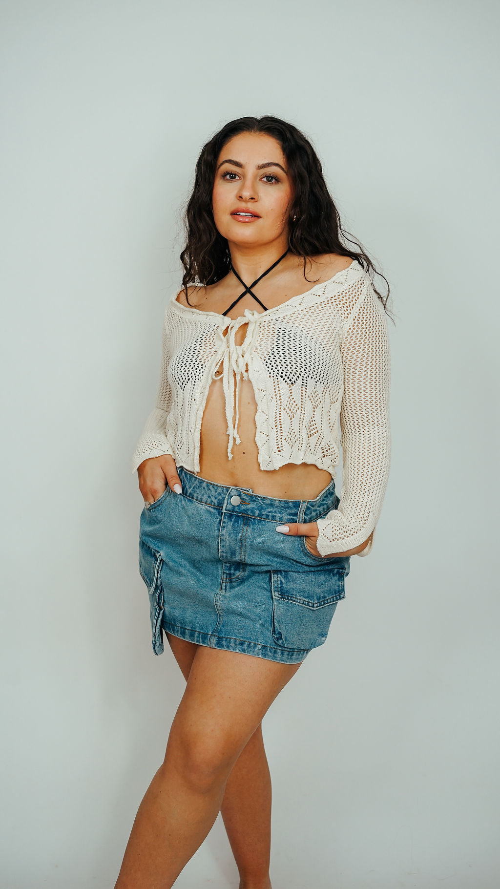 Colleen Cargo Denim Mini Skirt