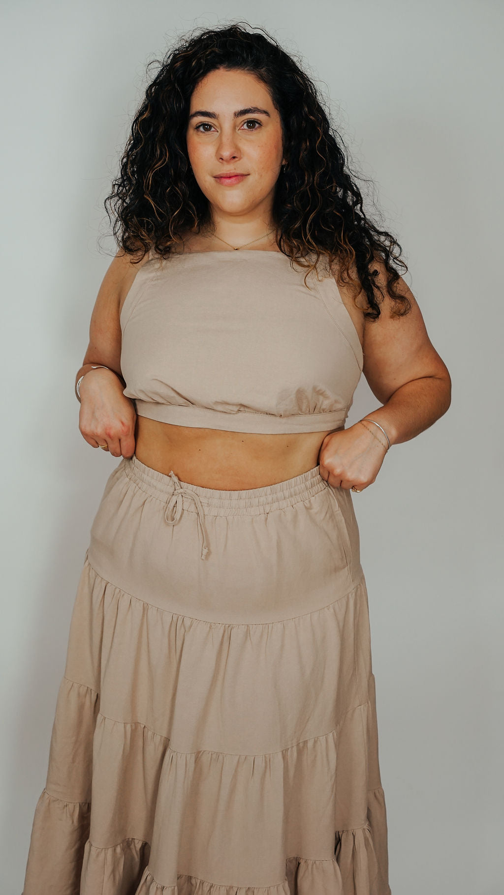 Clara Linen Tiered Midi Skirt Set