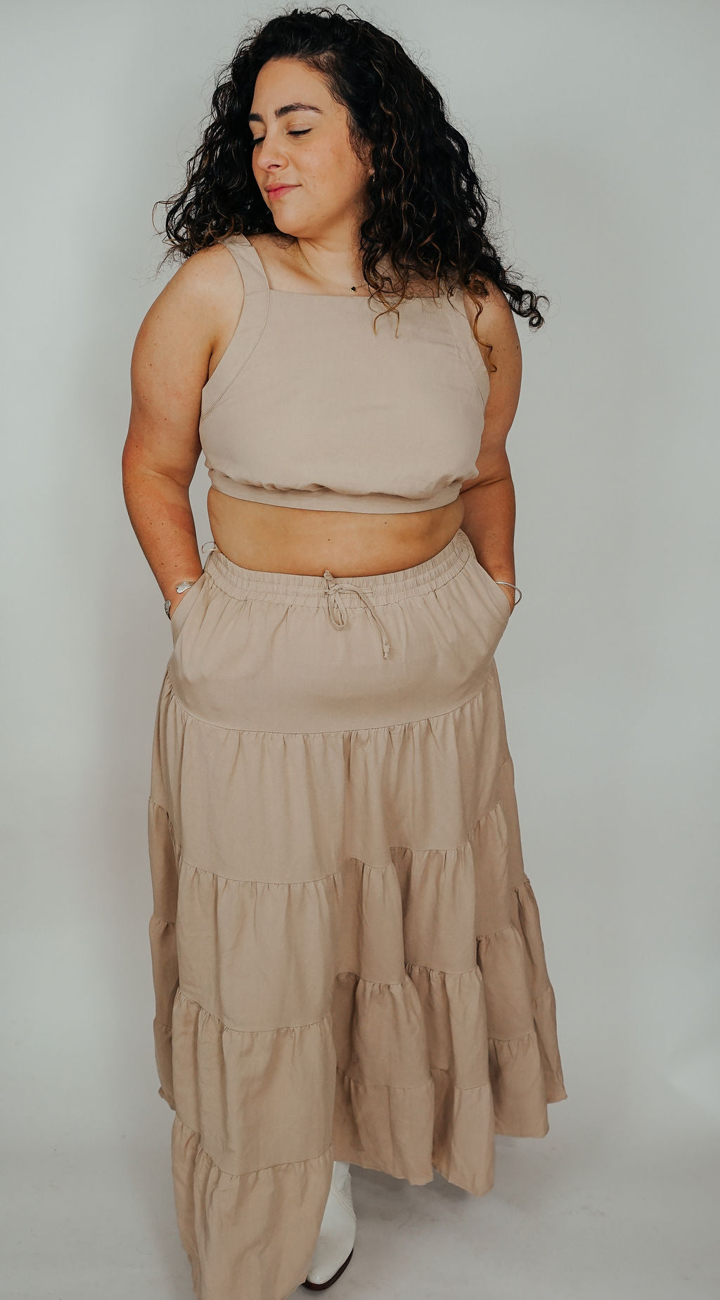 Clara Linen Tiered Midi Skirt Set