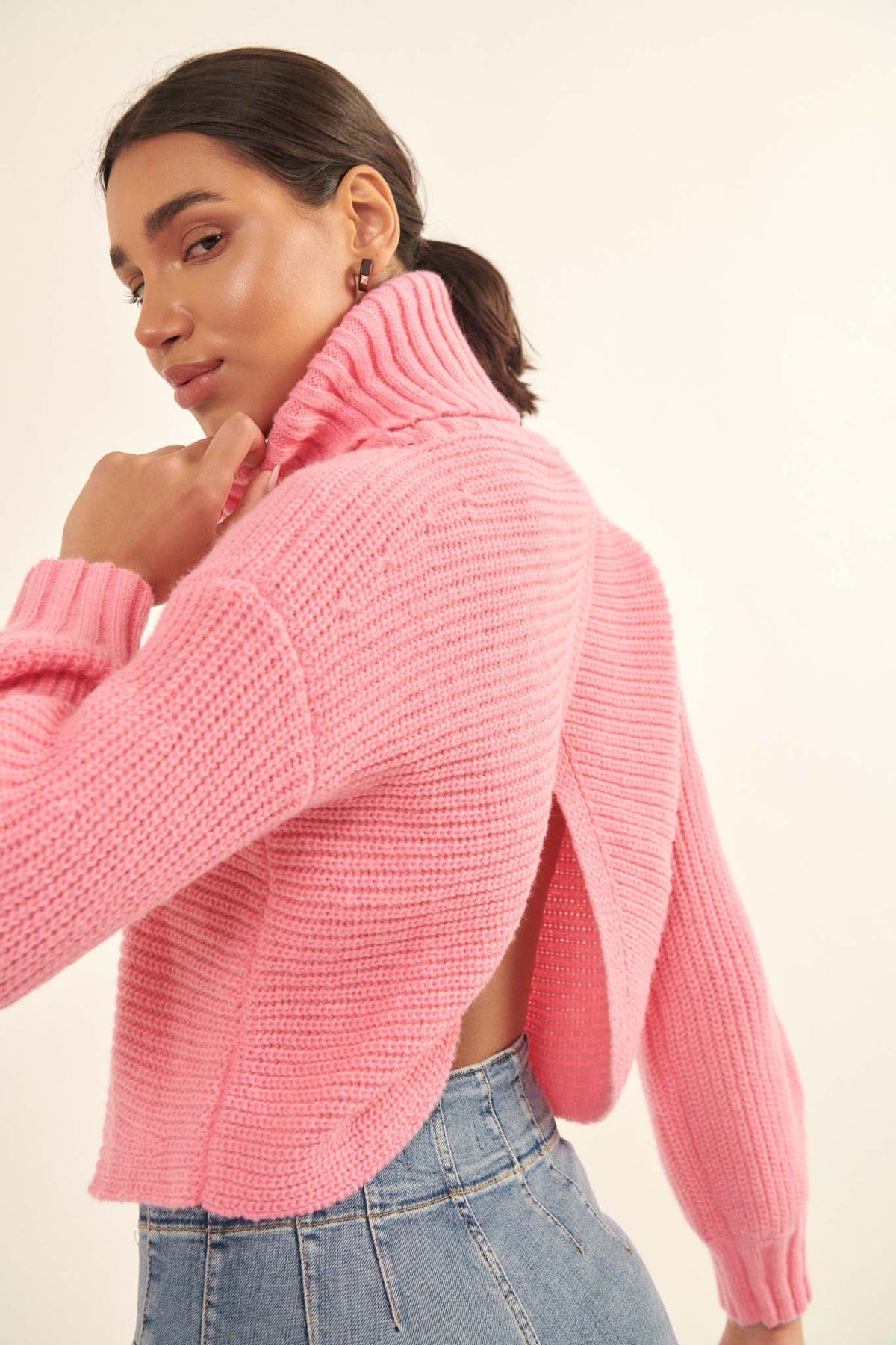 Open back turtleneck sweater best sale