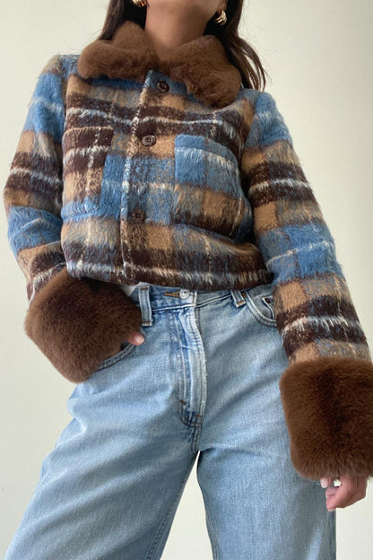 Dustyn Fur Trim Plaid Jacket