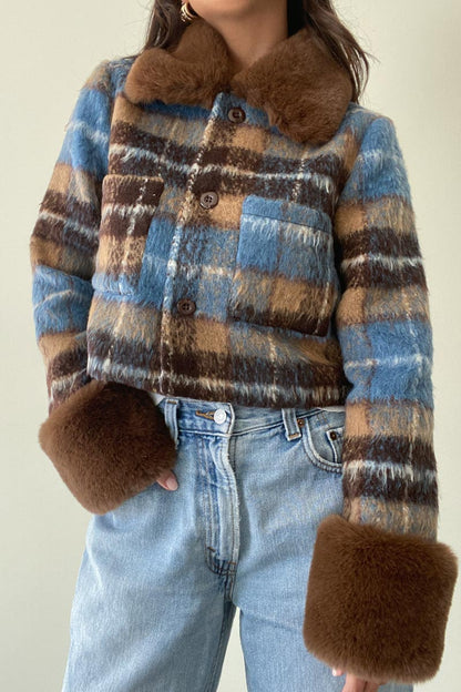 Dustyn Fur Trim Plaid Jacket