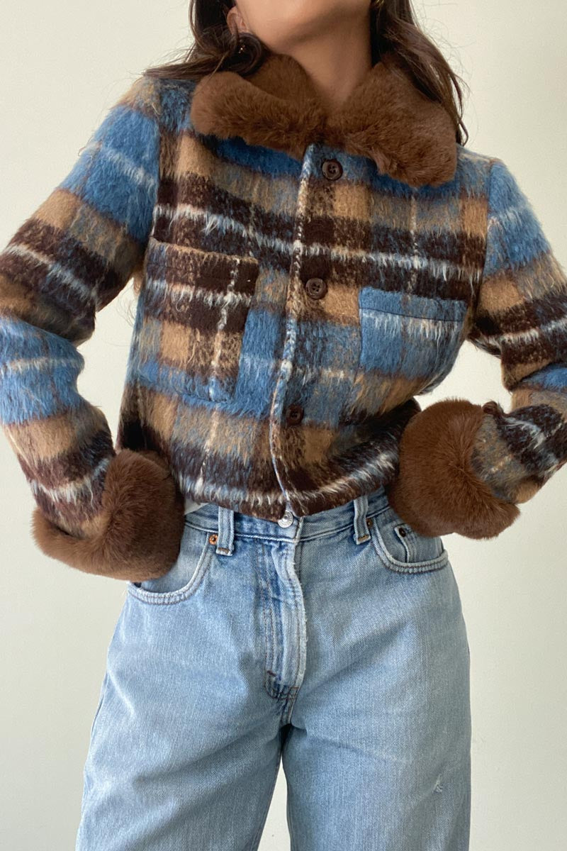 Dustyn Fur Trim Plaid Jacket