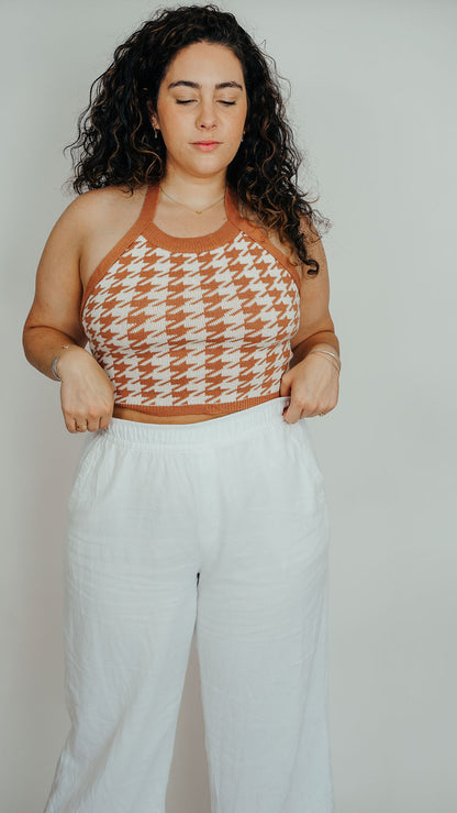 Ailani Houndstooth Halter Knit Top