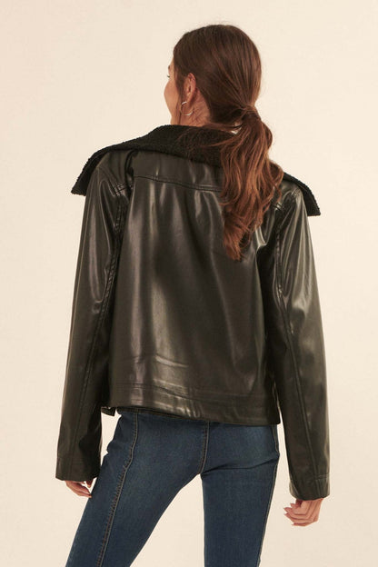 Dolores Sherpa Collar Vegan Leather Jacket