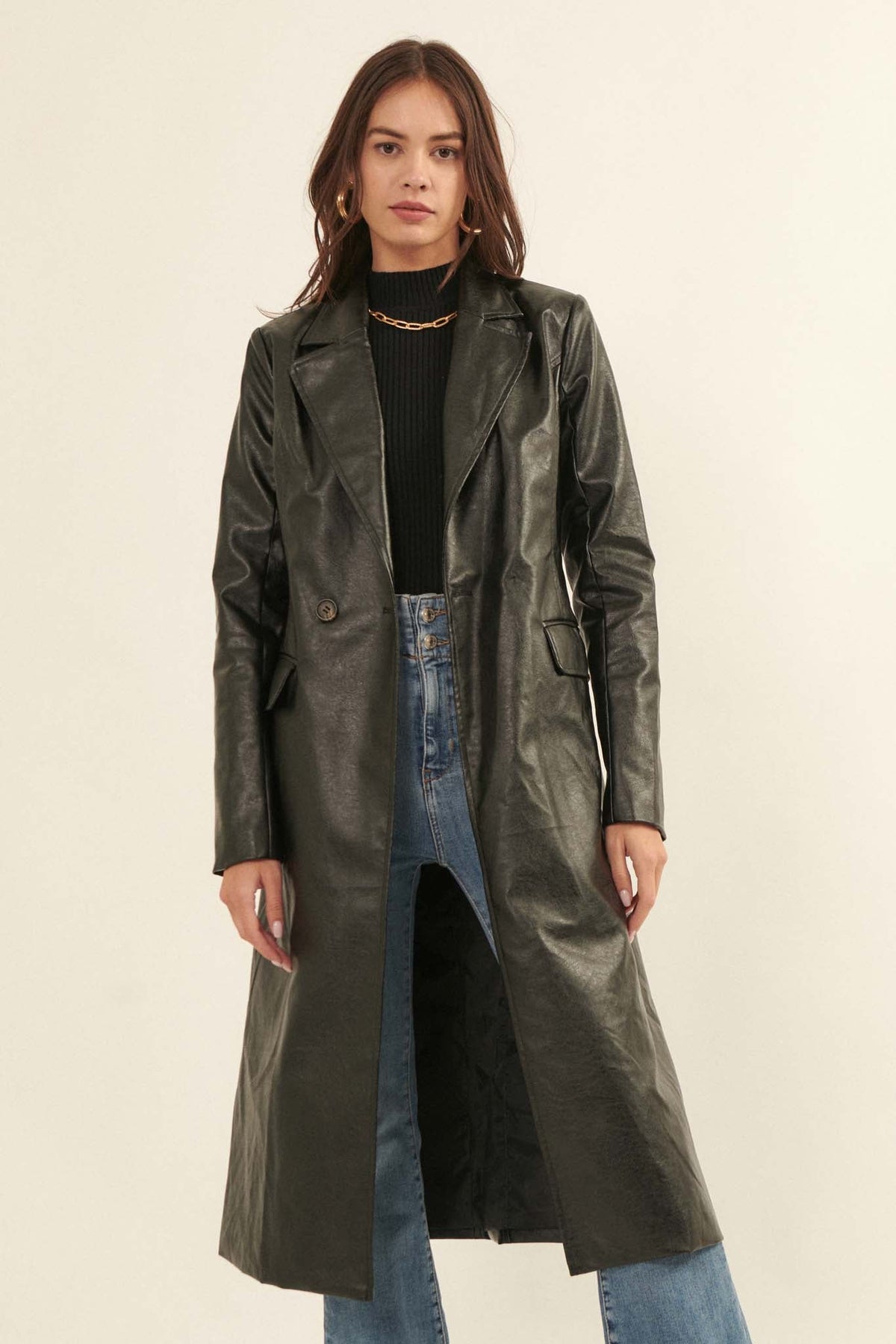 Della Vegan Leather Trench Coat