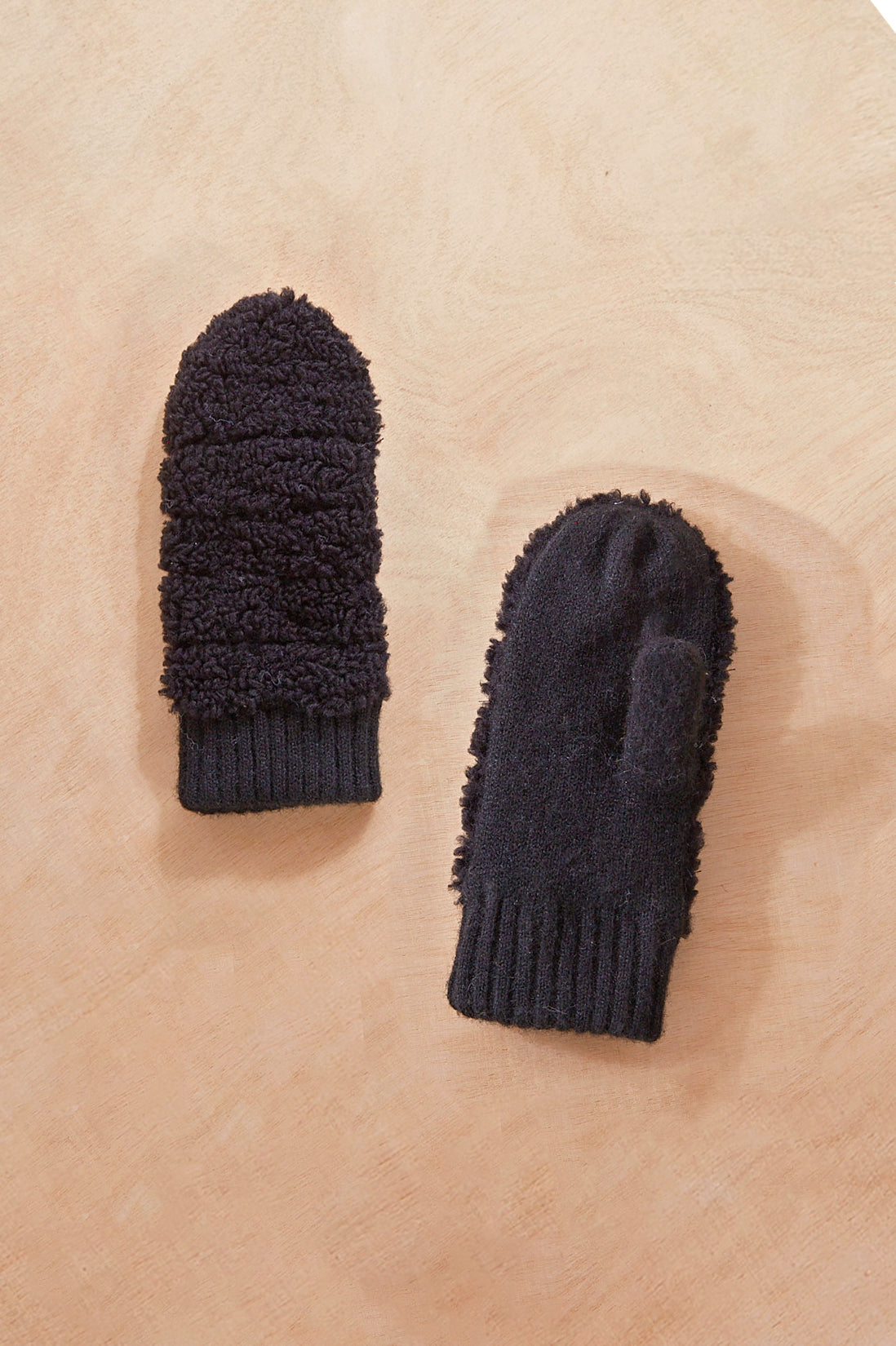 Knit Cuff Sherpa Mittens