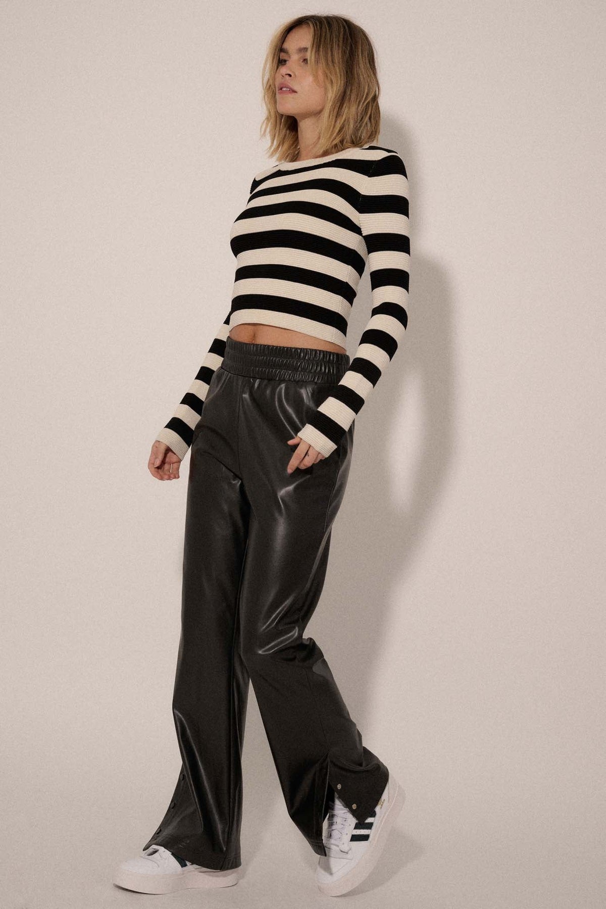 Dahlia Vegan Leather Snap-Cuff Pants