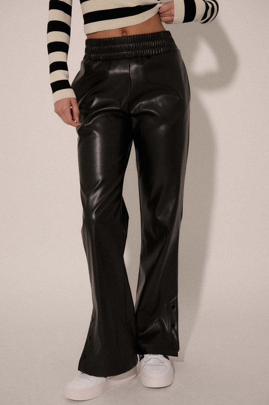 Dahlia Vegan Leather Snap-Cuff Pants
