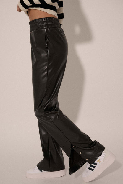 Dahlia Vegan Leather Snap-Cuff Pants