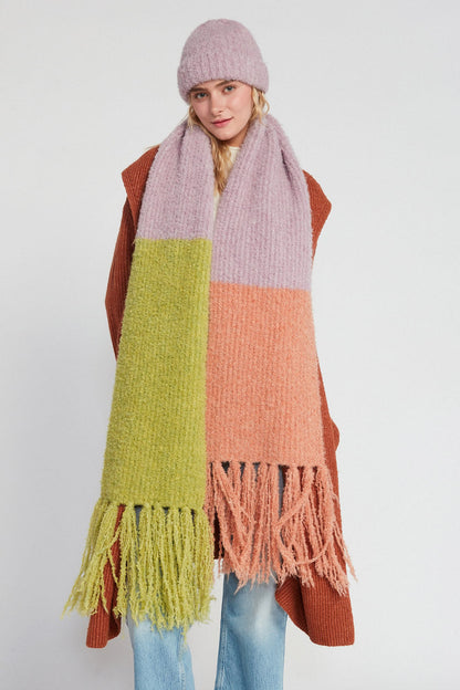 Look By M Fuzzy Color Block Scarf