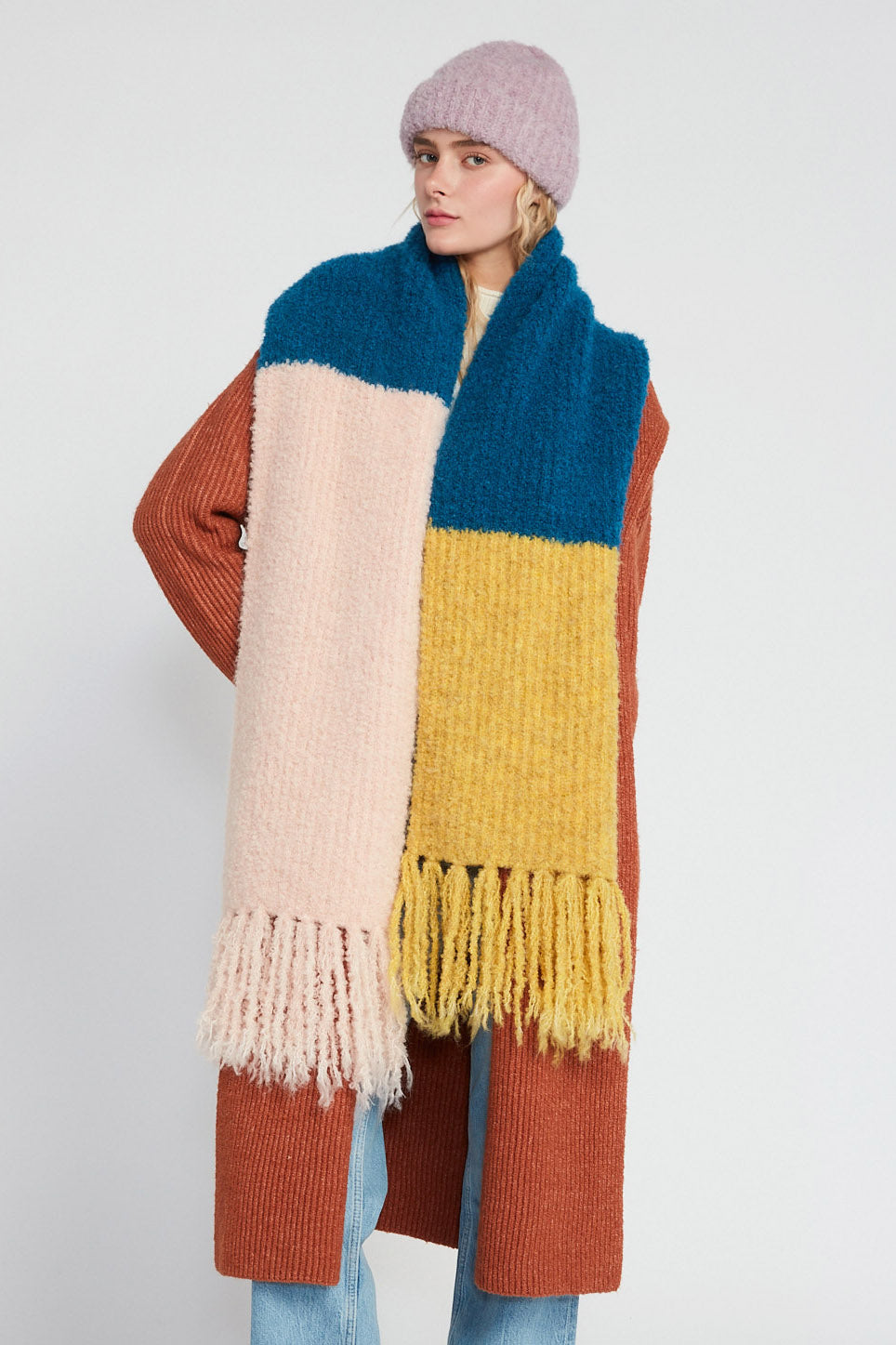 Look By M Fuzzy Color Block Scarf