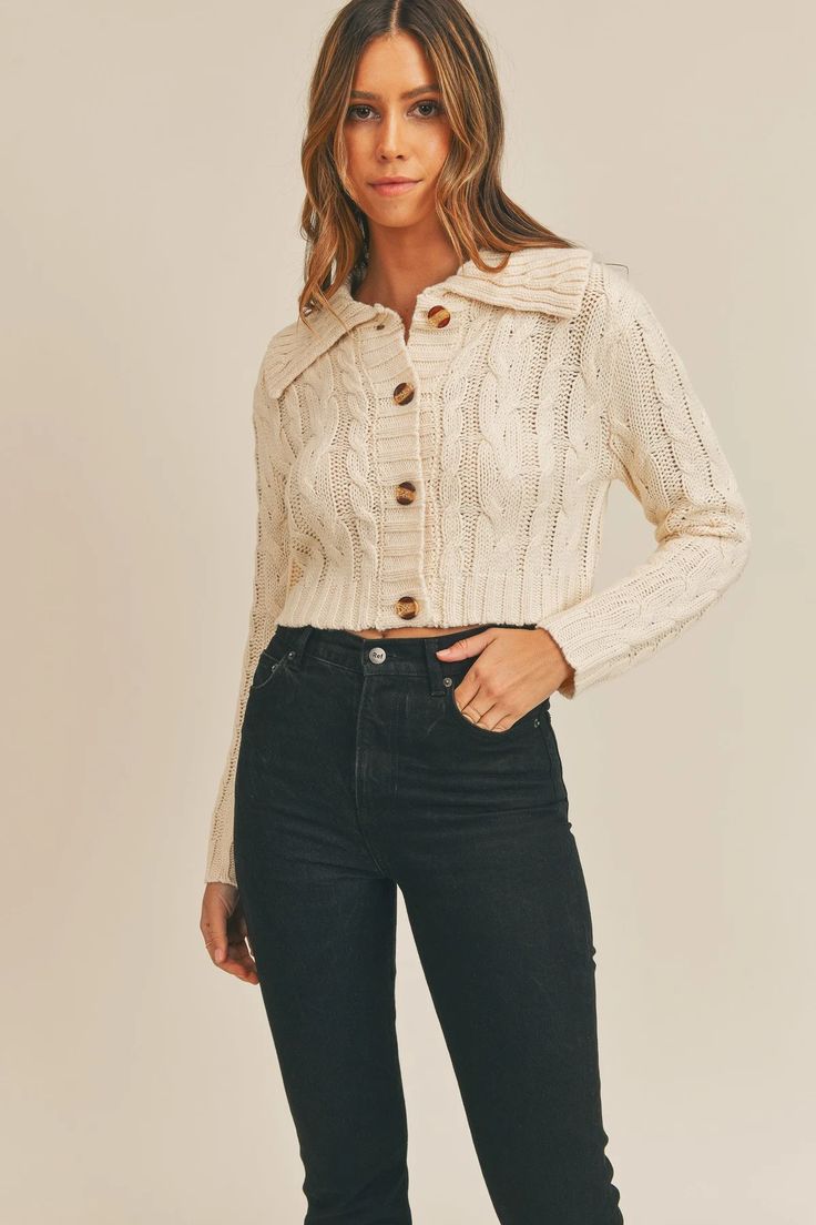 Blaire Cable Knit Cropped Cardigan