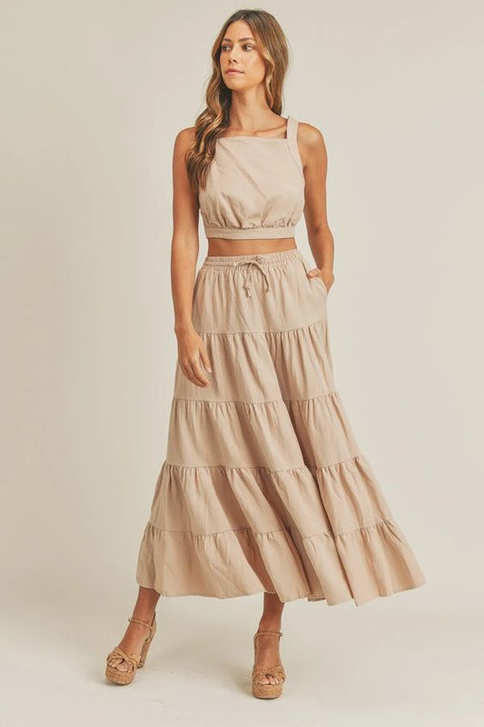 Clara Linen Tiered Midi Skirt Set