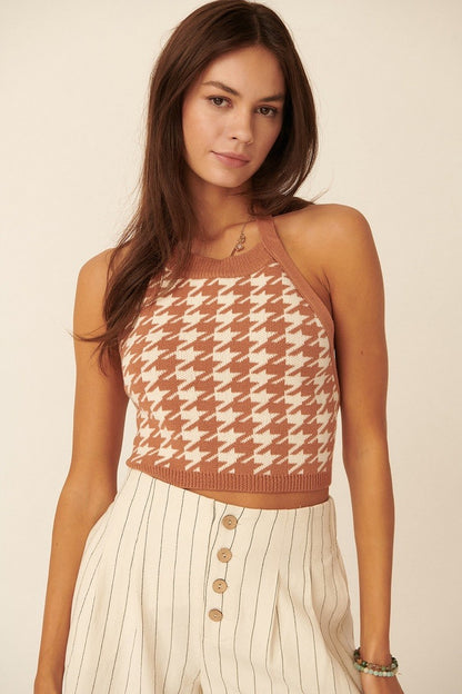Ailani Houndstooth Halter Knit Top
