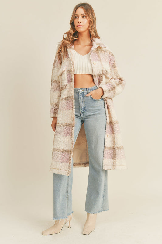 Briar Sherpa Midi Plaid Jacket