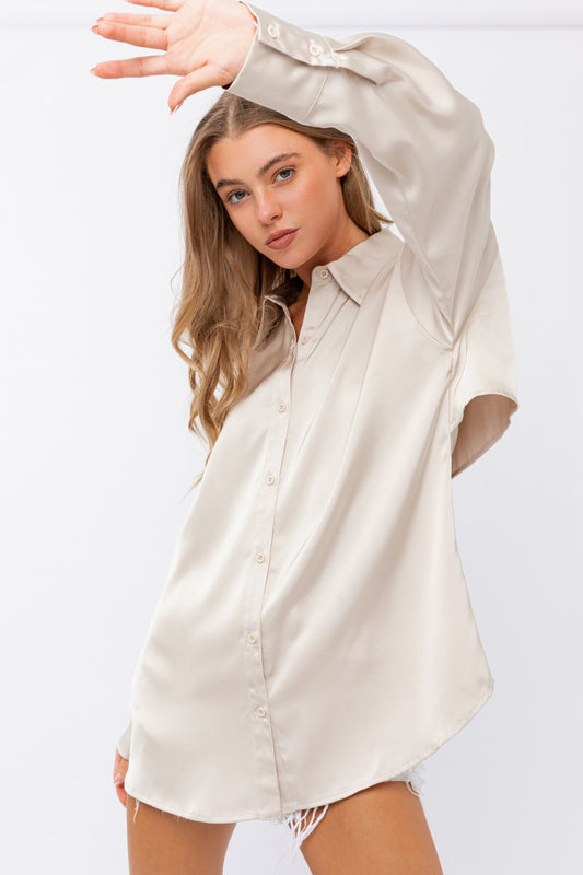 Brandi Open Back Satin Button Down