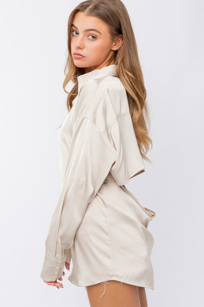 Brandi Open Back Satin Button Down