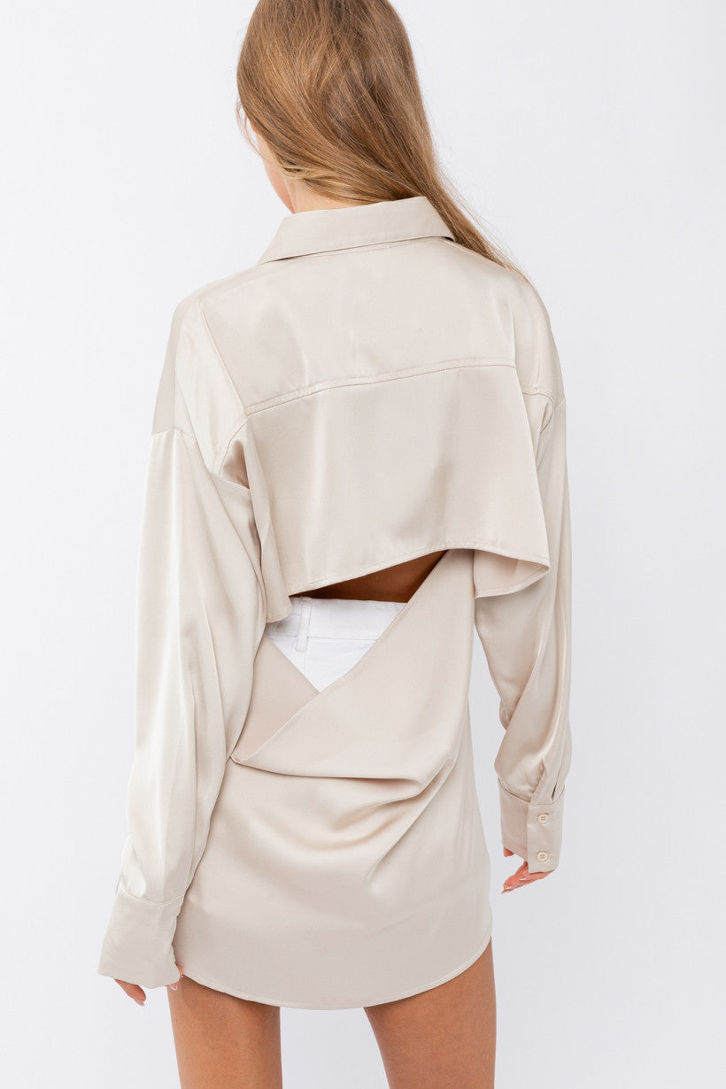 Brandi Open Back Satin Button Down