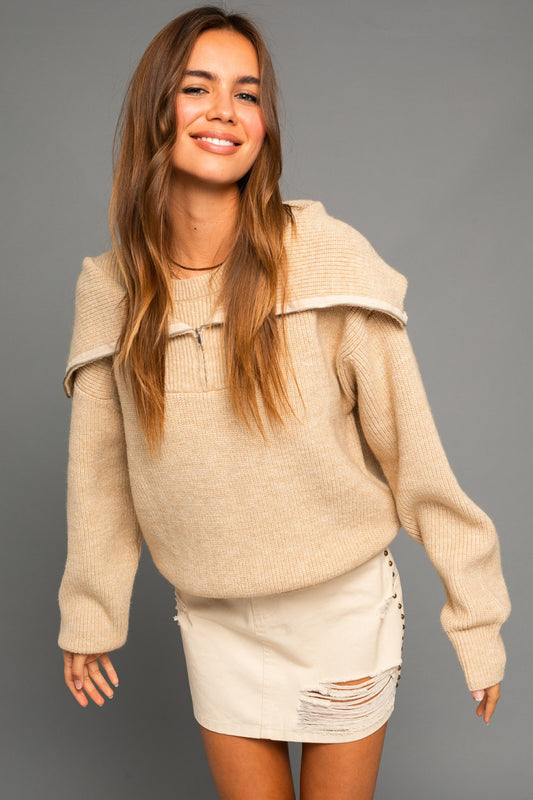 Belinda Half Zip Fold Over Sweater