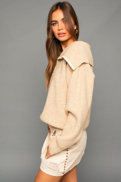 Belinda Half Zip Fold Over Sweater