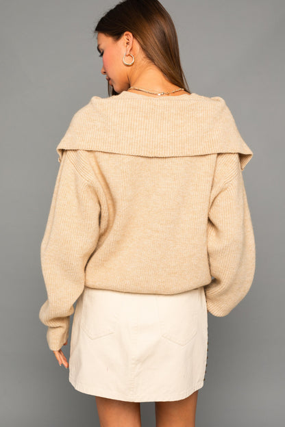 Belinda Half Zip Fold Over Sweater